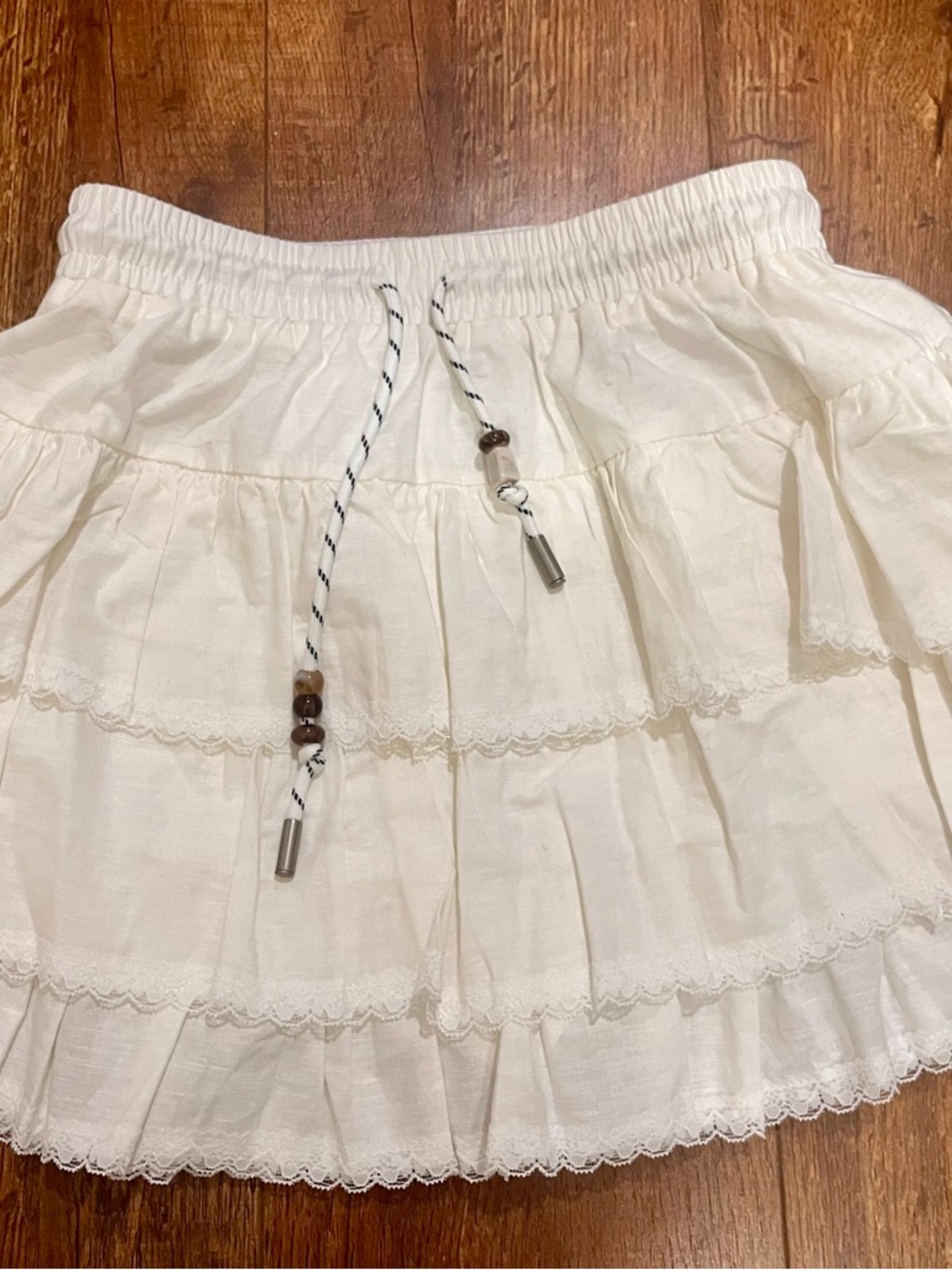 Aeropostale  Cream Tiered Ruffle Mini Skirt with Drawstring